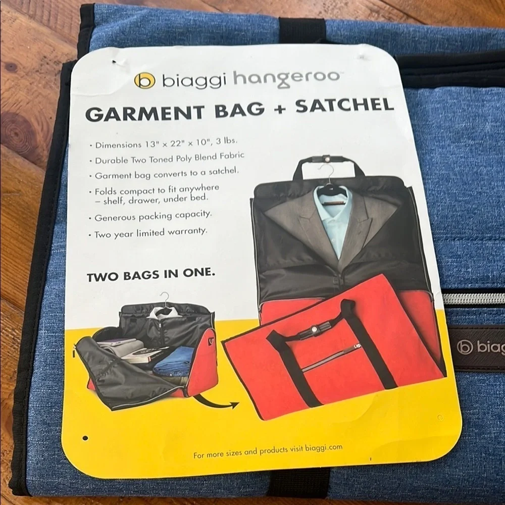 New Blue Garment Bag + Satchel by Biaggi. Garment bag + satchel.